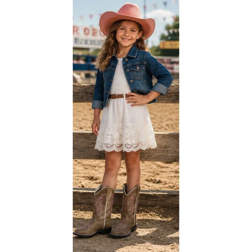 SHYANNE Madison Girls Western Cowboy Boots Brown Pink Embroidered Size 3D NWT